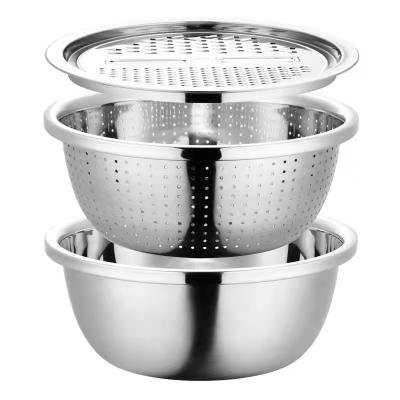 China Wholesale Hot Selling Stainless Steel Wet Strainer Basket Wet Cutter Strainers Vegetable Salad Bowl Set For Kitchen for sale