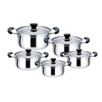 China Viable Cheap Wholesale Soup Stock Cooking Pot Bakelite Handle 10pcs Stainless Steel Cookware Set Casserole Set for sale