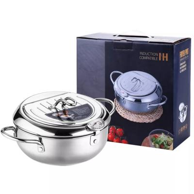 China Stainless Steel Viable Temperature Control Tempura Japanese Style Cookware Kitchen Deep Fryer Pots for sale