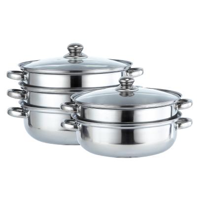 China Cheap Sustainable Double Layer Double Ear Stainless Steel Multi Layer Steaming Pot With Glass Lid for sale