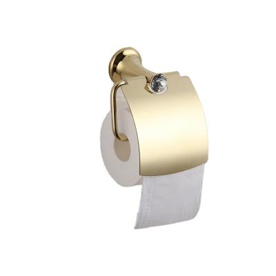 China Modern 24K Gold And Crystal Wall Mounted Toilet Paper Holder Bathroom Fixture Roll Paper Holders With Cover for sale