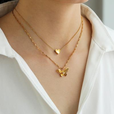 China TRENDY 2021 18k Gold Plated Simple Stainless Steel Snake Chain Necklace Butterfly Pendant For Women Girls for sale