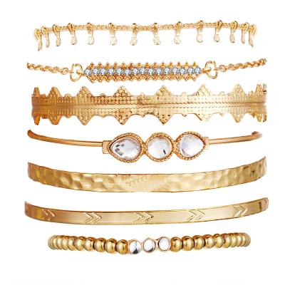 China Factory Wholesale 7 Pcs Gold Charm Bracelet Set Ethnic Bracelet With Full Diamend For Female for sale