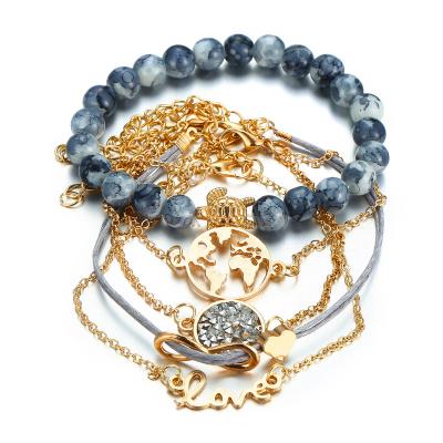 China Trendy 5 Pcs/Trendy Round Infinity Heart Turtle Bracelet Set Charms Adjustable Bangle Jewelry Semi Precious Stone For Women for sale