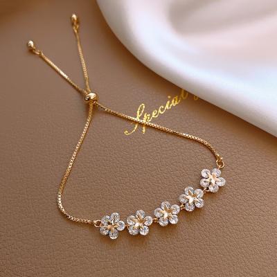 China 2020 Fashion Trendy CZ Adjustable Gold Plated Flower Bracelete Box Chain Bracelet Elegant Jewelry For Women for sale