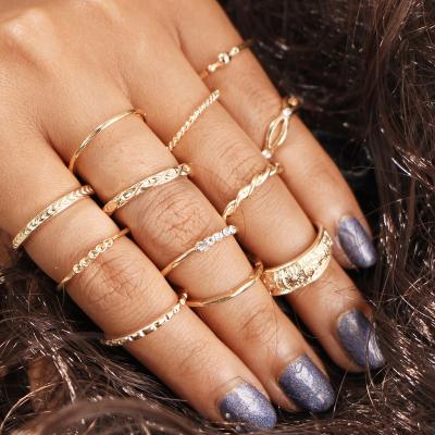 China 12 Pcs Trendy Trendy Ladies 14K Gold Plated Finger Nail Rings Set For Girl for sale