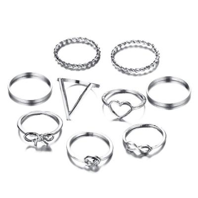 China 2020/set Classic 9 Pieces/set Hot Selling Rings For Women Twist Heart Bow Triangle Infinity Rings For Female Jewelry Gift Wholesale for sale