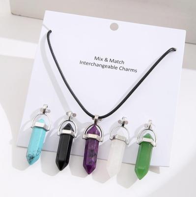 China Natural Crystal Pendants Hexagonal Column Hexagonal Stone Necklace Classic Natural Hexagonal Column Pendant Necklace Women Man for sale