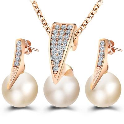 China Fashion Classic Pearl Necklace Set Jewelry Rhinestone Gold Color Earring And Necklace Set For Women Wedding Jewelry Water Drop Earrings for sale