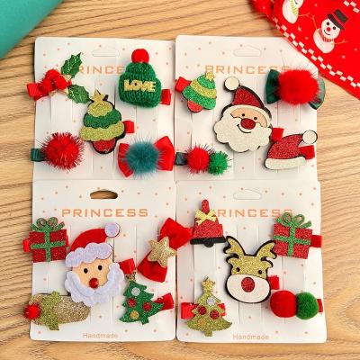 China Classic New Arrival Cute Christmas Tree Santa Claus Pattern 5 PCs Set Hair Clips Accessories For Kids for sale