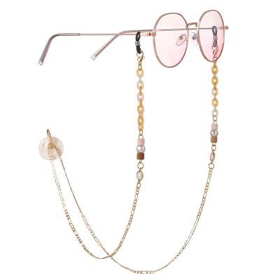 China Newest Design Fashionable Acrylic Gold Plated Link Chain Necklace Sun Glass Holder Chain With Pendant for sale