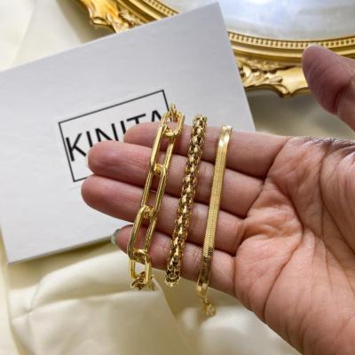 China 2020 New Arrival 3 Pcs CLASSIC Set Gold Plated Snake Link Chain Popcorn Hip Hop Jewelry Elastic Bracelets For Women for sale