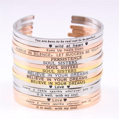 China Fashion TRENDY Custom Popular Jewelry Open Bangle Stainless Steel Blank Engraved Bangles Bracelets For Women for sale