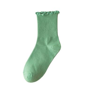 China OEM Breathable Design Summer Fungus Edge Crew Logo Lace Solid Thin Socks For Women for sale