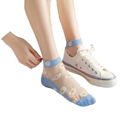 China Women Invisible Socks Smiley Daisy Crystal Stockings Shallow Mouth Transparent Summer QUICK DRY Ankle Socks for sale