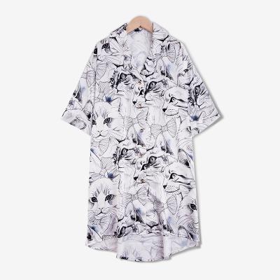 China 2021 New Design Breathable High Quality Leisure Popular Long Sleeve Printed Satin Silk Casual Dresses for sale