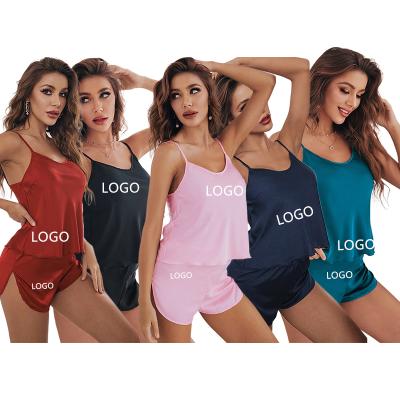 China Hangzhou QUICK DRY Summer New Arrival Satin Shorts Pajamas Cool Sleeveless Women for sale