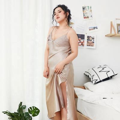 China Long QUICK DRY satin plus size strap robe nightgown for fat women for sale