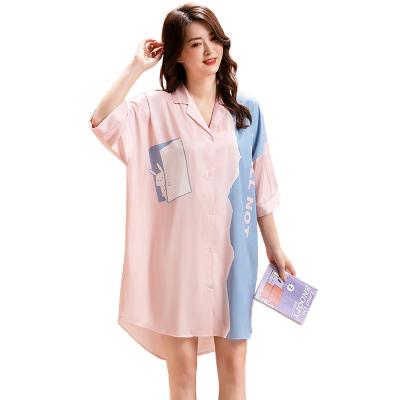 China Factory wholesale breathable loose pink rabbit print satin silk short sleeve dresses for fat ladies for sale