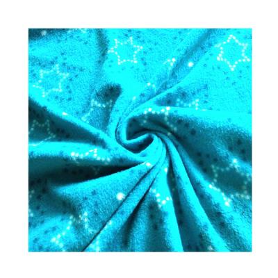 China Good Appearance Star Pattern Design Blue Color Printing Fleece Fabric For Baby Garment for sale