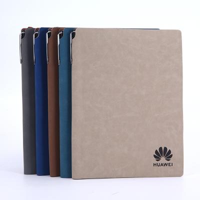 China Promotion Business Gift Spiral High Quality PU Leather Notebook A5 Custom Logo Office Notebook With Pen Set for sale