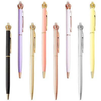 China Exist Hot Sale Custom Crown Pen Promotion Wedding Gift Crown Diamond Pen For Lady Logo Bling Bling Metal Royal Mold for sale