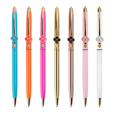 China Balpoint Pen Flower Clip Twist Slim Ball Pen With Custom Logo Gift Metal Four Leaf Clover Pen Novelty New Fashion for sale