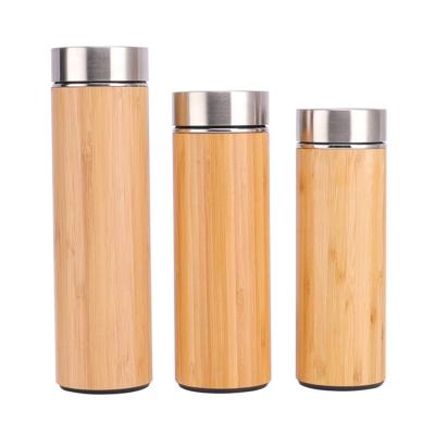 China Custom Logo Bamboo Vacuum Flasks With PORTABLE Eco-Friendly Natural Bamboo Thermos Tea Filter Water Bottles for sale