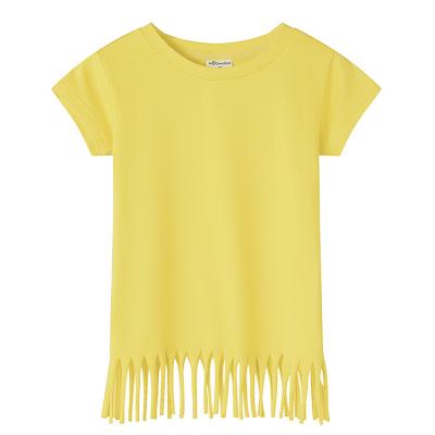 China Boutique Summer Anti-Shrink Toddler Girls Mask Fringe Tees OEM Babies Multicolor Tassel T-shirt for sale