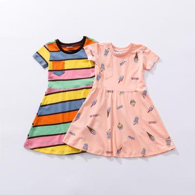 China Custom Anti-wrinkle Print Girls Dress Casual Short Sleeve Cotton A Line Kids Toddler Skater Dress for sale