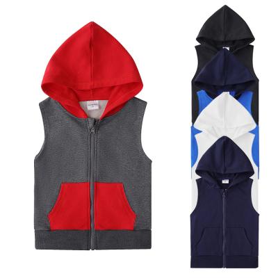 China Boys Anti-Shrink Full Zip Hooded Custom Kids Tank Tops Sleeveless Vest Hoodies For Boys for sale