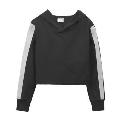 China Logo Girls Crop Plain Pullover Custom Made Anti Shrink Long Sleeve Shiny Striped Crop Top Hoodies For Girls for sale