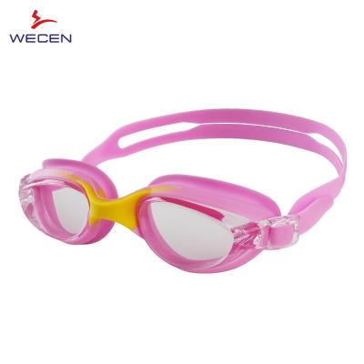 China Universal Silicone Transparent Colored Strap Waterproof Lenses Swimming Goggles for sale