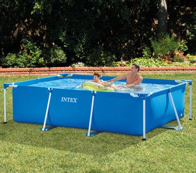 China Intex 28272 Stainless Steel Easy Set 300*200*75cm Rectangular Frame Over Ground Large Folding Pool for sale