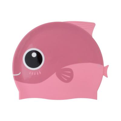 China Custom Logo High Elasticity Swimming Cap Kids Silicone Cap Eco-friendly Waterproof Durable Fish Long Hair No Leaking Cartoon Swim Cap for sale