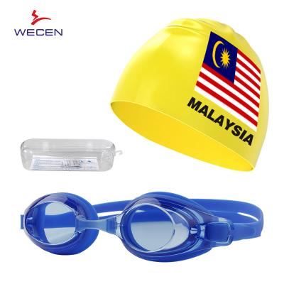 China Waterproof Durable Teens Swimming Suit Flat Cap And Goggles Set Eco-Friendly With Earplugs Waterproof Hat Customized Logo Swimming Suit for sale