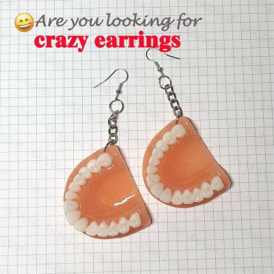 China Funky 3D Earring Crazy Dental Teeth Vintage Nightclub Crazy Weird Earrings For Halloween Costumes Makeup for sale