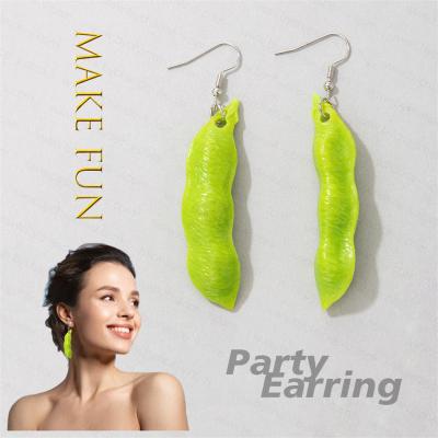 China Funny Vintage Party Gift Fake Earring Green Beans Party Costume Accessories Christmas Holiday Earrings For Teens Girl for sale