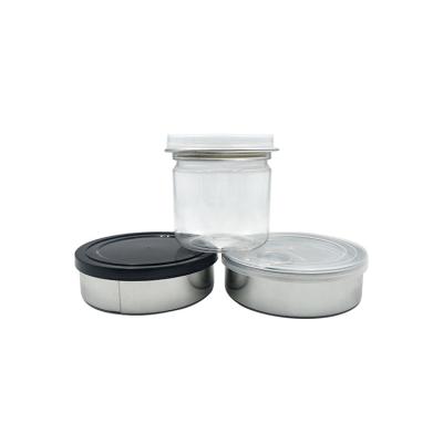 China High Quality Ebus Easy Open Clear Canned Food Tin Can Knock Down Plastic Box With Ring Pull Lid for sale