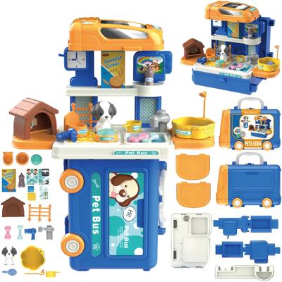 China Eco-friendly 3in1 27pcs Kids Non-Toxic Pet Shop Pretend Play Toys Pets Care Role Simulator Toy Set With Rich Accessories for sale