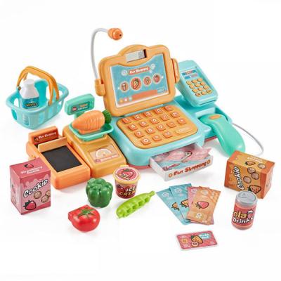 China With Music Light Pretend Play Toy Kids Cash Register Machine Cute Home Cashier Toys With Multi Accessories for sale