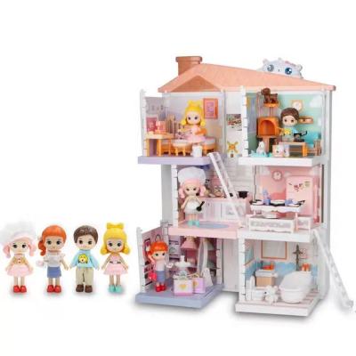 China Children Pretend Play Toy 4in1 DIY Miniature House Girl Pretend Play Toys Rich Accessories Interesting Dollhouse For Girls for sale