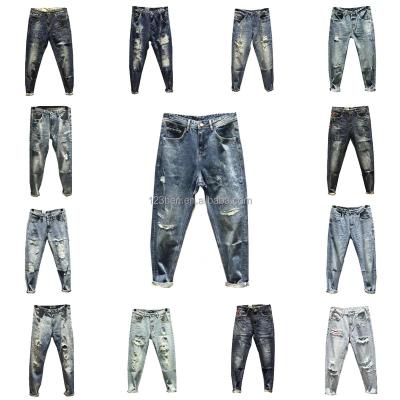 China Wholesale Custom Logo Straight Mens Skinny Mid Waist Elastic Denim Pants Viable Slim Jeans for sale