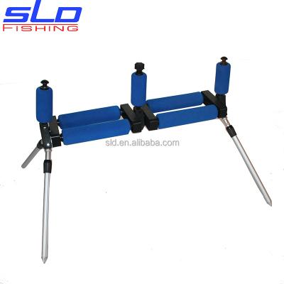 China Rod Pod aluminum frame two section EVA grid foam roller in blue color for match & pole fishing rod rest holder for sale