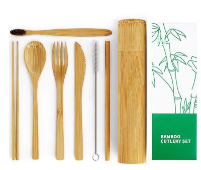 China Sustainable Bamboo Cutlery Set Logo Bamboo Travel Cutlery Set Custom Biodegradable Reusable Organic for sale