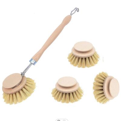 China Sustainable Reusable Zero Waste Replaceable Dish Wash Pot Filters Cleaning Brush Bamboo Eco Wooden Scrub Kitchen Brush for sale