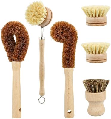 China Good Quality Wooden Handle Sustainable Coconut Fiber Stiffen Sisal Kitchen Eco Friendly Bamboo Wood Brush for sale