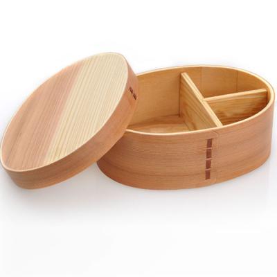 China Recyclable Wholesale Portable Bento Boxes Eco Friendly Bento Lunch Box Sushi Oval Wooden Food Container for sale