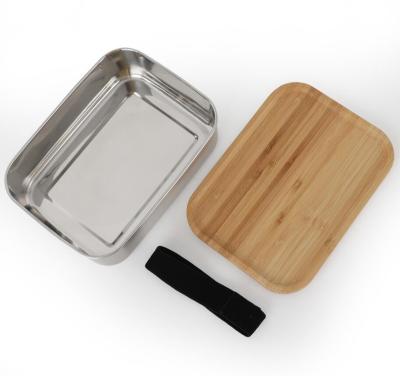 China Customized Recyclable Stainless Steel Bento Box Eco-Friendly Sushi Snack Box With Bamboo Lid for sale