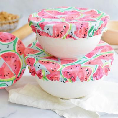 China Viable Fruits Printing Reusable Food Cover Elastic Cloth Bowl Lid Covers Custom Print Reusable Washable Bowl Covers for sale